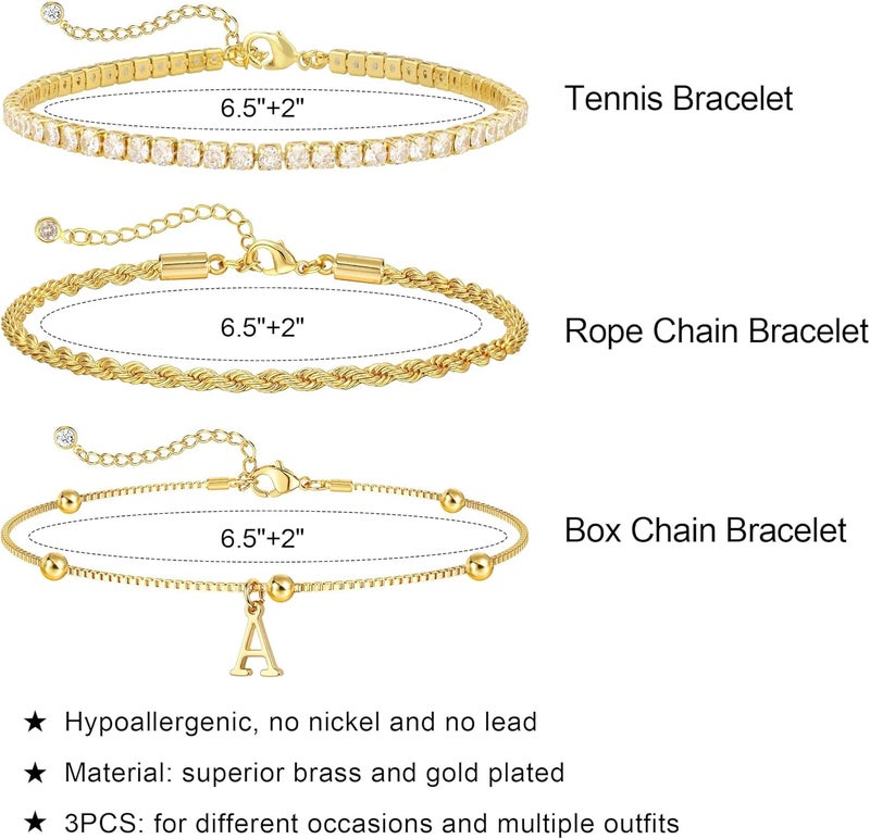 JIAOGE Valentines Day Gifts for Her Kids - Dainty Gold Bracelets for Women Personalized Gold/Silver Initial Bracelet Stack Stackable Rope Box Chain Tennis Bracelets for Girls Jewelry Set - Image 5